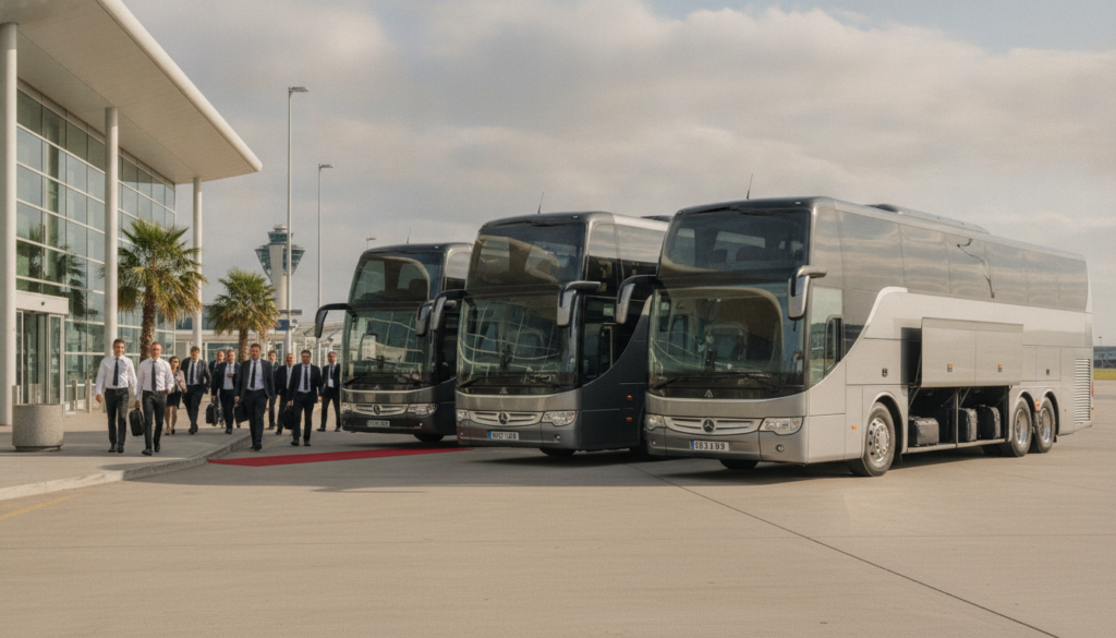 Impressing Delegates: Premium Group Transport from Heathrow to UK Venues — executive coach meeting a group at Heathrow Airport