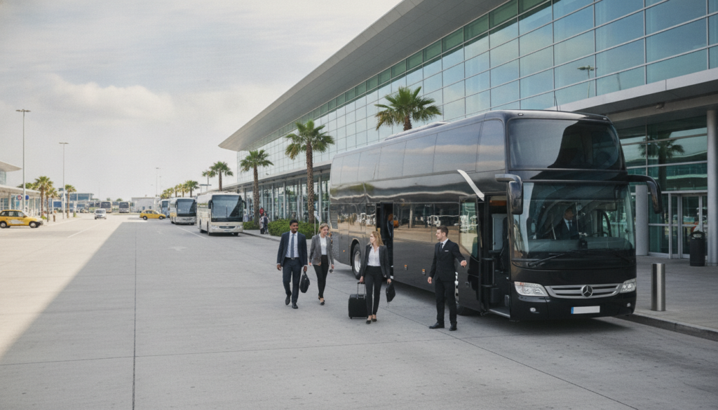 Seamless Corporate Transfers: Your Executive Coach from Heathrow — executive coach meeting a group at Heathrow Airport