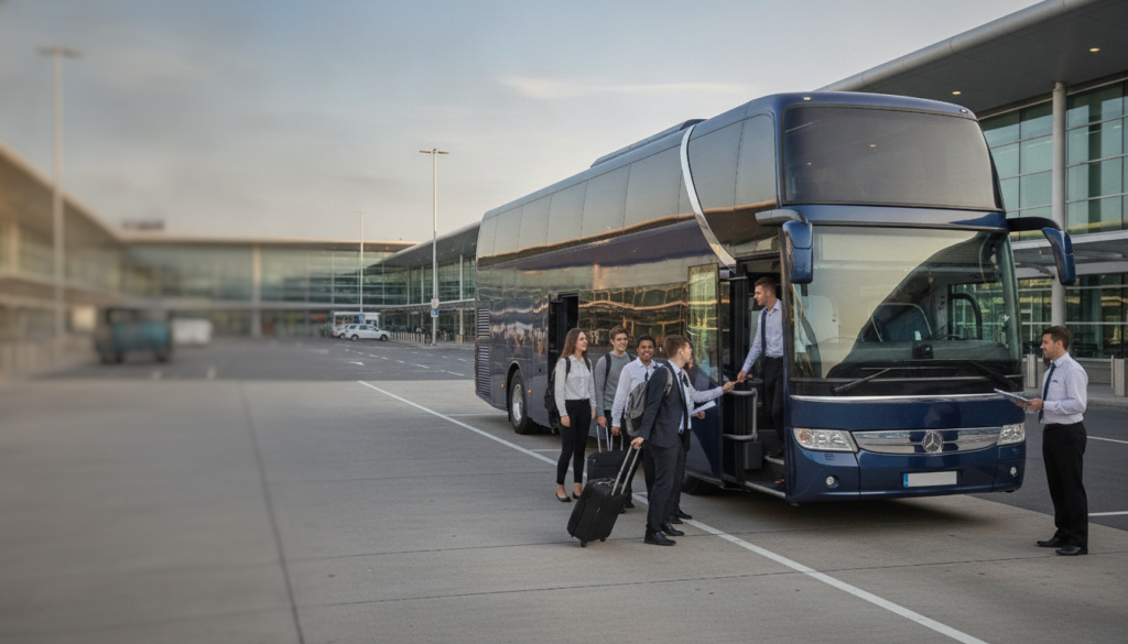 Educational Journeys: From Heathrow to Britain's Best Learning Sites — executive coach meeting a group at Heathrow Airport