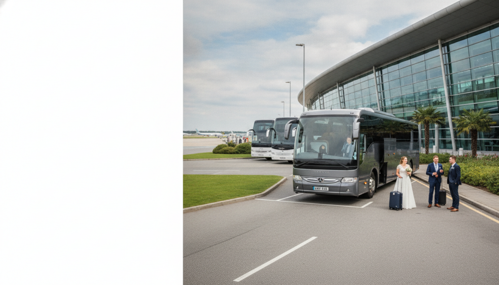 The Perfect Start: Bridal Party Coaches for Heathrow Arrivals — executive coach meeting a group at Heathrow Airport